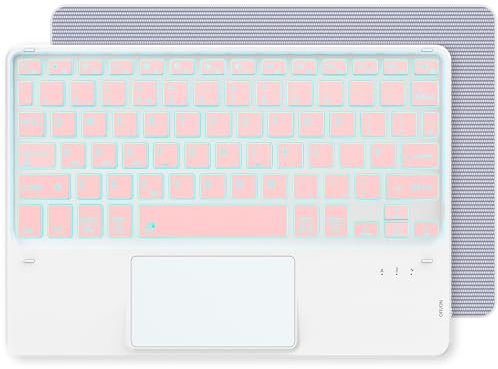 CACOE 10 Inch QWERTY Wireless Keyboard With Touchpad, 7 Colors Illuminated Backlit, Bluetooth for iPad/Samsung, Lenovo Tablet/Windows/iPad Pro/iPad Mini, Pink