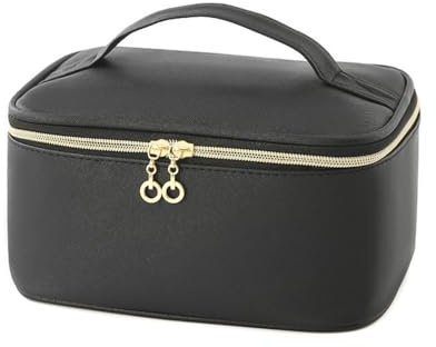 LoveFirst Groß Kosmetiktasche Damen Multifunktionale Wasserdichter Reise Schminktasche PU Leder Tragbare Makeup Bag Kosmetischer Organizer Mit Herausnehmbarem Fach（Farbe: Schwarz）