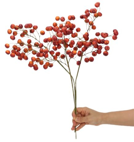 BQEE Fruta artificial de espino – Planta sintética realista de 20 pulgadas, perfecta para Navidad, festival de primavera, decoración de ventanas y restaurantes (rojo)