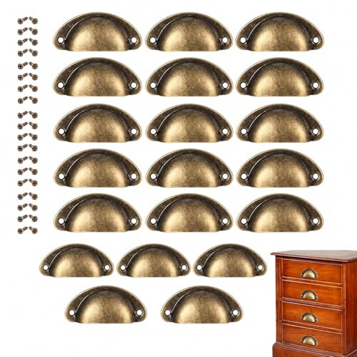 Eowppue Culp Vintage Möbel-Griffe – Set mit 20 Muschelgriffen für Apothekerschränke und mehr – Robuste Eisen-Muschelgriffe im antiken Stil