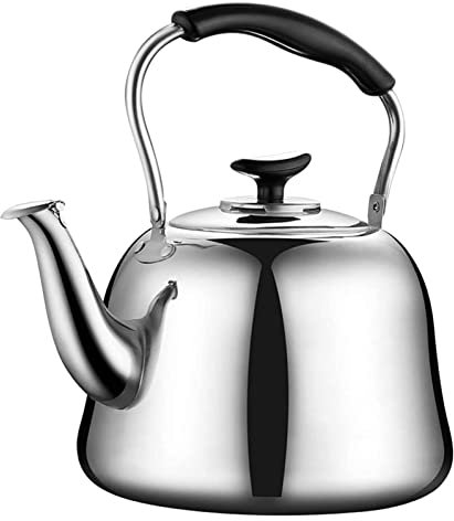 QTYQWC Wasserkocher Herdplatte Pfeifkessel Edelstahl Haushaltsteekanne Große Kapazität Pfeifkessel Herdgriff 4-7 L Campingkessel (Farbe: Silber, Größe: 6,5 l)