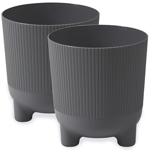 PECZEKO Macetero mate, maceta con patas, maceta decorativa para plantas grandes y pequeñas, juego de 2 macetas, macetero para hierbas (2 unidades), color antracita, diámetro de 16 cm