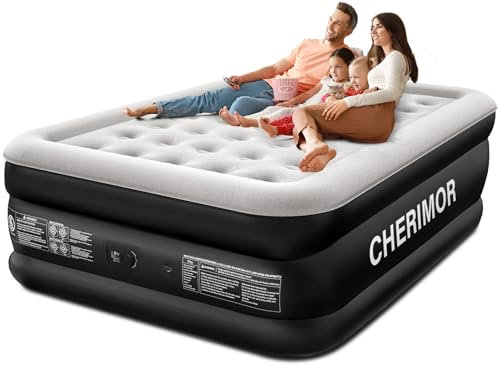 CHERIMOR Queen Air Mattress with Built-in Pump, 18 Raised Comfort, 48Hr Leak-Proof Test, Upgraded Honeycomb Pillar Design, Supports 800 lbs, 3-Min Inflation-Inflatable Bed for Home Guests & Camping