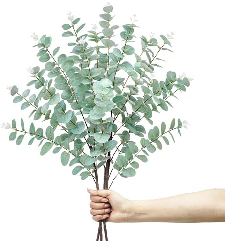 ROLLWAY 3 Ramas Eucalipto Artificial 86cm, Hojas de Eucalipto Artificial Tallos para Ramo de Fotos para Decoración de Hogar Oficina Boda