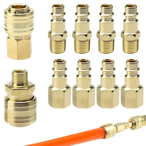 ZMDMAH 10 Stück Euro Druckluftkupplung, 1/4 BSP Schnellkupplung Druckluft Kupplungen Luftkompressor-Fittings Schnellanschluss, für Schläuche Kupplungsstecker Luftleitung Schlauch Kompressor Kupplunge