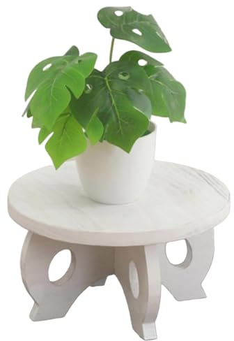 Indoor Plant Stand, Wooden Plant Stool, Small Round Table for Decor Plant Pedestal Stand 𝗣𝗹𝗮𝗻𝘁 Holder Farmhouse Rustic Decorative Display Flower Pot 𝗦𝘁𝗮𝗻𝗱 for Most Size Planters (Light Gray)