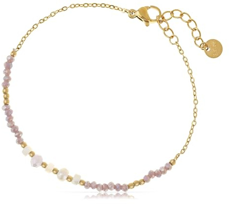 Made by Nami Perlenarmband Damen Lila aus Chirurgischem Edelstahl Herz Armband Damen 17 + 3 cm Wasserfest & Hypoallergen