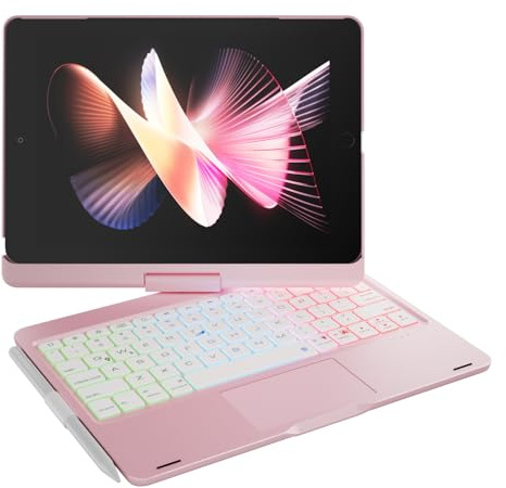 doqo Funda con Teclado para iPad de 9ª Gen (10.2 Pulgadas, 2021), Compatible con iPad 8./7.Gen, iPad Air 3/iPad Pro de 10.5 con MultiTouchTrackpad y función de rotación de 360° (Rosa)