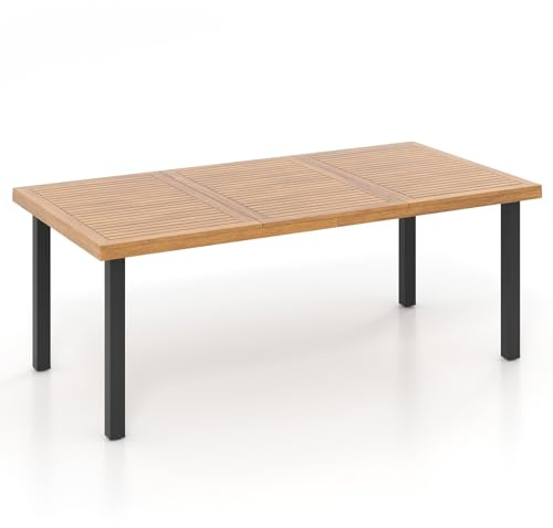 GIANTEX Gartentisch mit Schirmloch, Esstisch aus Akazienholz für 8 Personen, 200 x 100 x 75 cm rechteckiger Terrassentisch mit Metallbeinen, für Esszimmer, Garten, Terrasse, Balkon