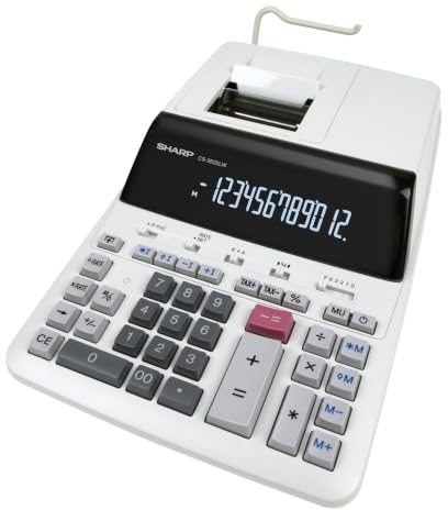 Sharp CS-2635LW Druckender Tischrechner, weiß | 12-stelliges LCD-Display, Heavy-Duty-Druckwerk, 4,5 Zeilen/Sek., TAX & Währungsumrechnung, 8 Speicher, Netzanschluss