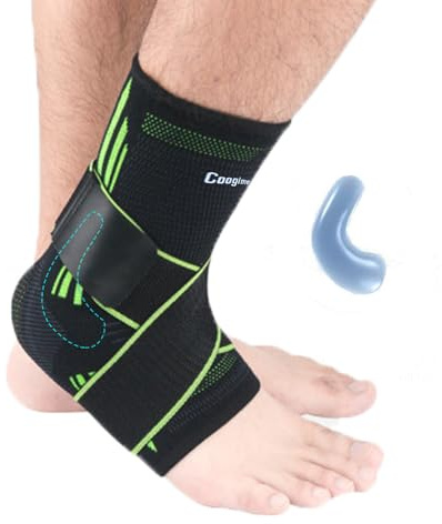 Coogime 2 stycken ankelbandage, justerbart ankelbandage fotboll, plantar fasciit bandage, ankelbandage för sport, ventilerande ankelarmband (grön, L)