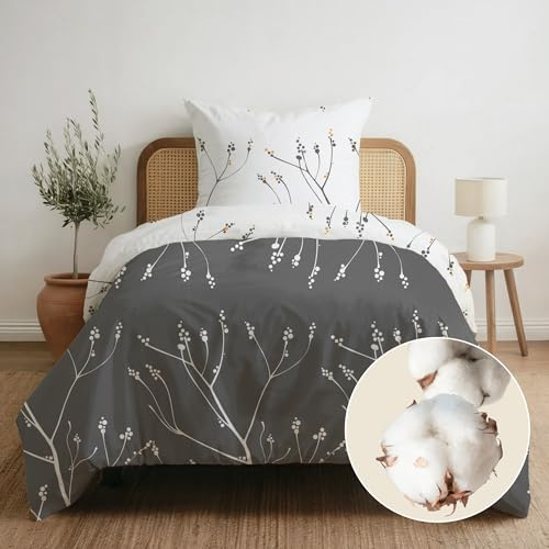 Dreamzie 1 påslakan 135x200 med 1 örngott 80x80 – Abstrakt grått mönster – Sängkläder i bomull – Dragkedja – Oeko-Tex – Tvättbart 60°C – Enkelsängkläder