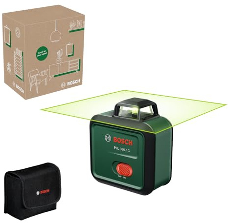 Bosch Linienlaser PLL 360-1G (360° grüner Laser, selbstnivellierend, ±0,4 mm/m Genauigkeit, integrierter Lithium-Ionen-Akku, Laden über USB-C®, im E-Commerce-Karton)