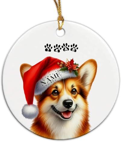 Weihnachtsbaumschmuck Pembroke Welsh Corgi Personalisierter Name Hund Runde Keramik Ornament Multicolor Christbaumschmuck Anhänger Personalisierte Weihnachtsanhänger Für Weihnachten Party 7.3CM