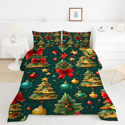 Generico Piumino Matrimoniale AlberodiNatale Trapunte PalladiNatale Piumone Imbottito Resistente Lavabile, Super Morbida Trapunta, piumini 220x240 cm in Microfibra Reversibile e 2 Federa 50x80 cmY761