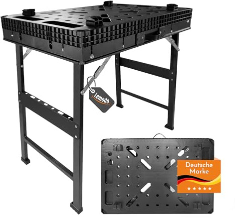 Lemodo Werkbank klappbar, mobiler Spanntisch mit Lochsystem und 4 Spannbacken, klappbarer Arbeitstisch aus Kunststoff mit Metallfüßen, bis 454 kg belastbar, für Heimwerker, Werkstatt und unterwegs
