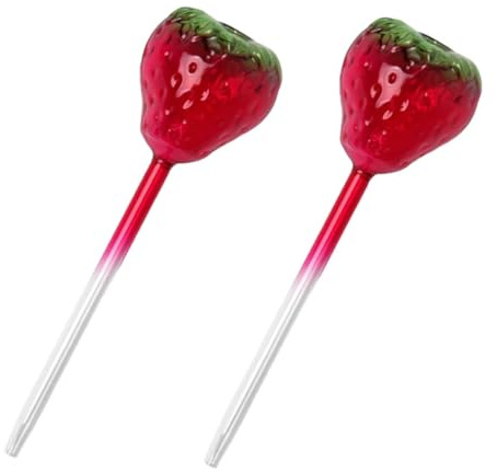 DECHOUS Lot de 2 Globes d'Arrosage Automatiques en Verre Forme Fraise Bâtonnets d'Arrosage Goutte à Goutte pour Plantes d'Intérieur et Extérieur Système Pratique pour Entretien sans