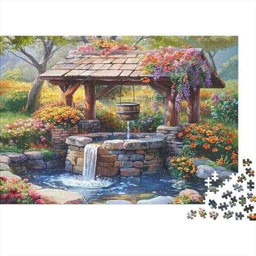Puzzle 1000 pièces 70x50cm en Papier recyclé pour Adultes thème Puits aux Souhaits Jardin Fleuri Jeu éducatif améliore Concentration mémoire Cadeau Amusant Famille