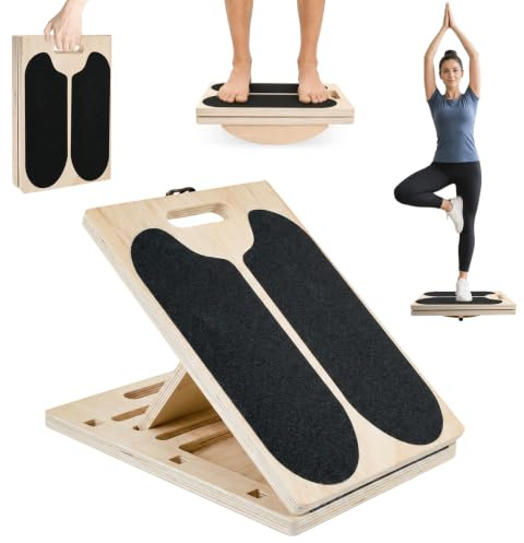 3in1 Extenseur de Mollet en Bois, Planche inclinée, Planche Inclinée Kiné | Balance Board, Balance Board Antidérapante, avec 6 Angles D'inclinaison, pour la maison, le gymnase et l'extérieur