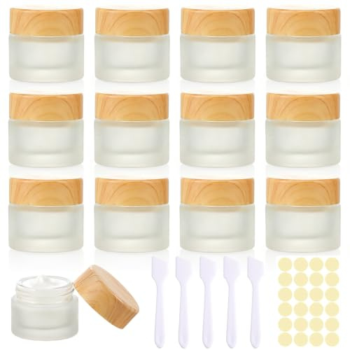 12 stycken krämbehållare: 10 ml vit matt glas krämburk, krämburk tom av matt glas, resekosmetikbehållare för kosmetika, läppbalsam, lotioner, krämer, mönsterresebehållare