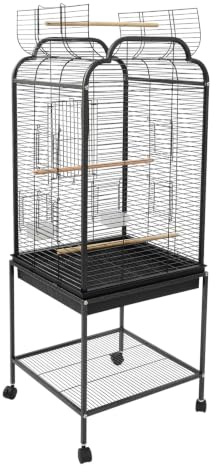 Cage Oiseaux Toit Ouvrant Double Noir Tiroir Étagère A901 Volière | Cage oiseaux toit ouvrant double noir, tiroir extractible, étagère, roulettes, A901, perruche calopsitte volière.