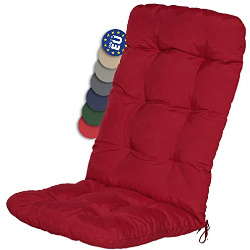 Beautissu Hochlehner Auflage 120x50x8cm - Sitzpolster für Gartenstühle Outdoor Stuhlkissen hoch – Gartenstuhlauflage für Hochlehner in Rot - Flair HL