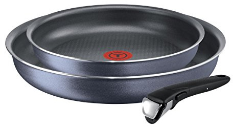 Tefal L2319202 - Ingenio Elegance Juego de 2 sartenes 24/28 cm + 1 manija, Compatible con todas las fuentes de calor excepto inducción, Gris brillo