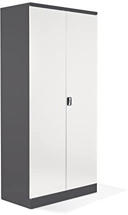 Schrank & Stuhl Aktenschrank Büroschrank Stahlschrank Flügeltürschrank mit 4 höhenverstellbaren Fachböden, 195x92x42 cm, Anthrazit/Weiß