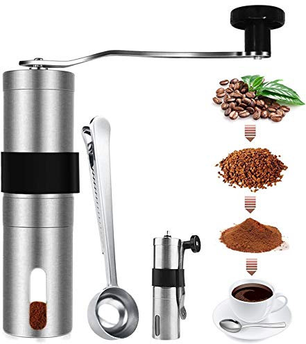 RZJZGZ Mini Hand Coffee Grinder Stainless Steel Portable Espresso Bean Grinder Adjustable Small Camping Travel Office Machine for with Spoon Clip for Your Home,Office,Travelling (1.9 * 8.3in)