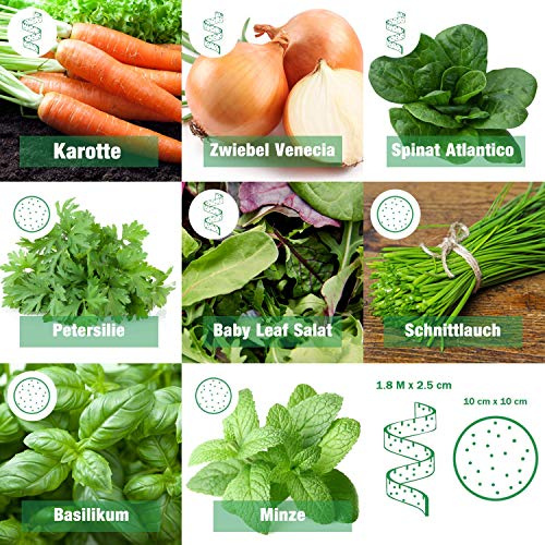 Set de graines de légumes et fines herbes Child's Easy | 8 types différents comme bande de semences pratique et disque de semences | 4x ruban de graines de légumes 4x disque de graines de légumes