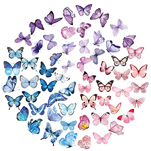 RoserRose 120 Stück Schmetterling Sticker, Sticker Schmetterling, Schmetterling Aufkleber, Sticker Transparent, Selbstklebende Dekoration Transparentes FüR DIY Fotoalben, Tagebuch, Notizbuch, Kalender
