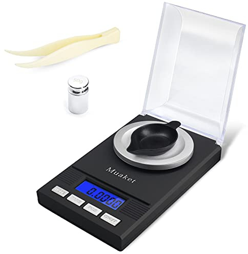 Digital Milligram Scales 0.001g/50g with Cal Weight, Weighing Pan, Battery | Pocket Micro Scales with 6 Units, MODE, TARE and PCS Function, Mini Gram Scale with Tweezer for Powders, Jewelry, Medicine