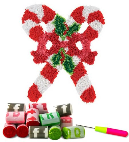 DL-YTG Latch Hook Kits Rug Bow Crochet Yarn Cushion Colour Pre-Printed Canvas Cover Rug Needlework DIY Hook and Latch Kit Home Decoration 52x38cm/20 X15inch