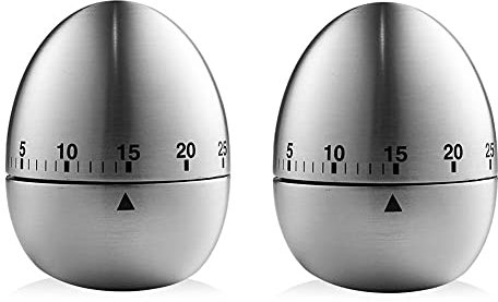 2Pcs Mechanical Kitchen Timer with Loud Alarm Stainless Steel Egg Shape Countdown Timer Cook's clock for Cooking Food, Tea, Egg, and as Gym Timer Study Timer