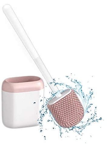 SRHIMEOS Brosse WC Silicone et Support, Antibactérienne Balayette Soies De Silicone Propres, Support À SéChage Rapide,Balayette De WC pour Salle De Bain Type De Sol (Pink)