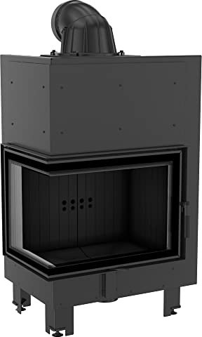KRATKI MBZ Holzbefeuerter Kamineinsatz mit Lufteinlass BImSchV 2 konform 13 kW Thermischer Wirkungsgrad 81% Stahl Schwarze Thermotec-Auskleidung Gebogenes Glas Linksseitig 139,9 x 77,5 cm