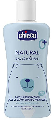 CHICCO Shampoo ohne Tränen Natural Sensation, mit Aloe und Kamille, für empfindliche Kinderhaut, mild, 200 ml