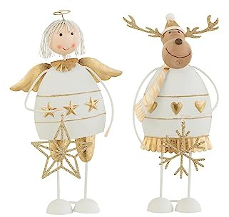 J-Line Weihnachtsfigur Engel/Rentier - Metall - weiÃŸ/Gold - groÃŸ - 2 Stücke