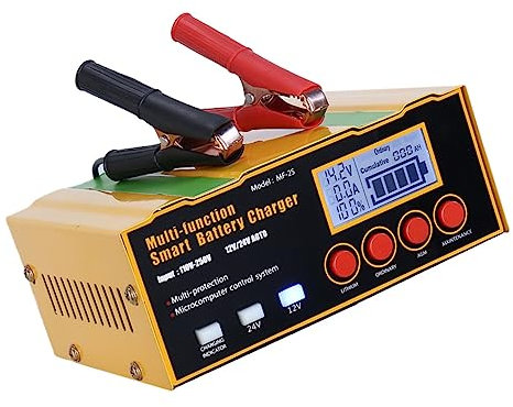 YARNOW Batterieladegerät 12v/24v Automatisches Ladegerät mit Digitaler Anzeige Einstellbarem Ladestrom Geeignet für Agm- Säure und Lithium Batterien Tragbares Design für Auto und Motorrad Eu Stecker