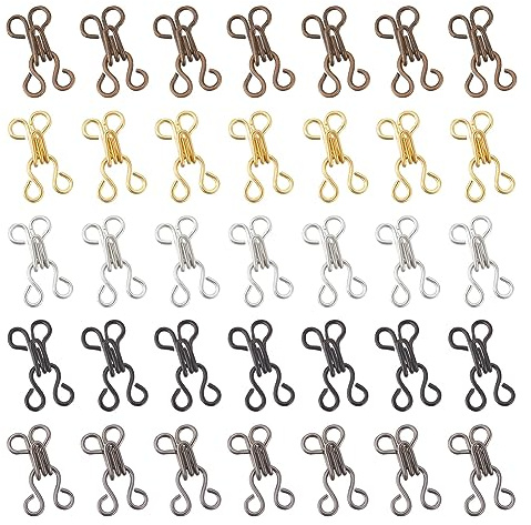 nbeads 200 Sets 5 Farben Mini Nähen Haken und Augen, 12mm Messing Kleidungsstück Haken und Öse Verschluss Haken und Öse Riegel für BH Kleidung Handwerk Kleidungsstück Zubehör