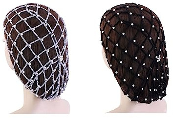 LUMoony Schlafende Haarnetze Häkeln Haarnetz 2Pcs gehäkelt Haarnetz mit Perle Perlenhaarnetz Mesh Haarnetz Rayon Knit Snood Hat Häkeln Haarwickel Schlafkappe für Frauen Mädchen Perle Haarnetz