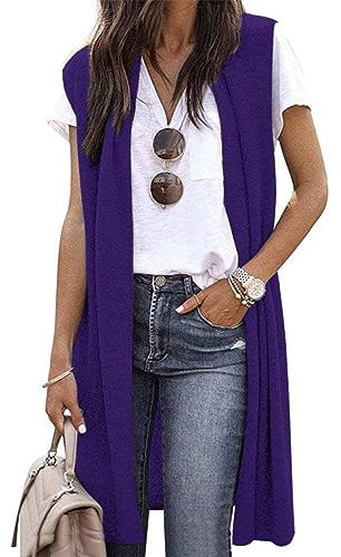 Cardigan Donna Elegante, Cardigan Da Donna Aperto Sul Davanti Senza Maniche Lunghezza Media Cardigan Da Donna Blazer Gilet Spacco Laterale Lungo Spolverino Cappotto Cardigan Coprispalle Viola L