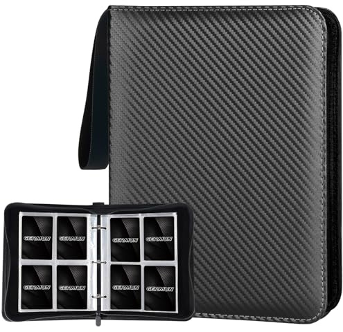 GERMUN 4 Pocket Card Binder, Premium Zip Trading Card Binder, 400 Double Sided Pocket PU Card Collection Binder, Collector Card Album, Card Folder for MTG, TCG, Sports Cards, Game Cards (Black)