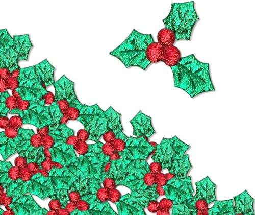 Rumyve 100pcs Artificial Holly Leaves,Triple Leaf Holly Berries Embellishments,Mini Red and Green Holly Leaf for Crafts,Christmas Wreaths,Cake Decoration,Gift Boxes,Card Making