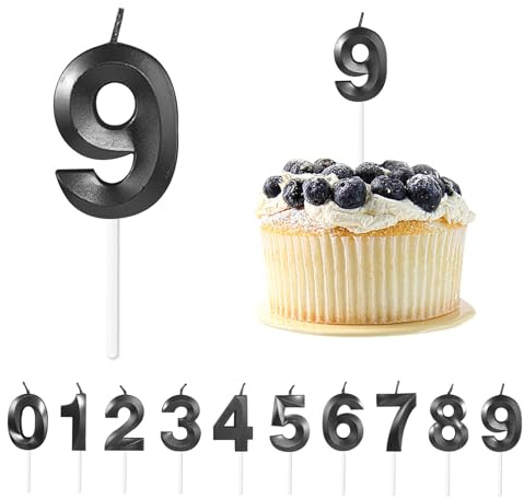 Geburtstagskerzen Zahlen 9,Kerzen,Schwarze 3D Geburtstagskerzen | Zahlenkerze für Kinder Jungen Mädchen Geburtstags Jubiläum,Torte Tortendeko,Geburtstag für Jahrestag Partys,Kerze 9