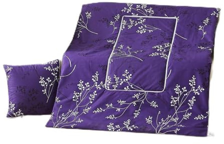 Surwin Reisedecke Kissen Decke 2 in 1, Flugzeugdecke Auto Steppdecke, Moderne Mikrofaser Reisekissen mit Reißverschluss, Multifunktionale Zierkissen Sofakissen Wohndecke (150x195cm,Lila Zweig)