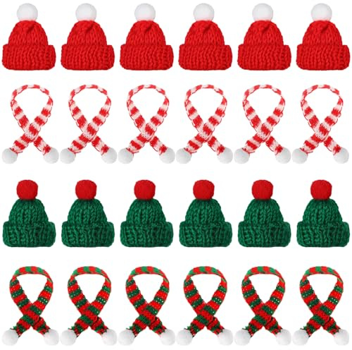 Dereine Mini Weihnachtsmütze, Nikolausmütze Klein, Mini Weihnachtsmütze und Schal Set, Mini-Strickmütze des Weihnachten für Weihnachten Weinflasche Abdeckung, Puppenhaus, Weihnachtsfeiern
