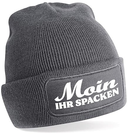 Beanie Strickmütze mit Spruch | Moin Ihr Spacken | Farbwahl | Unisex SoftTouch angenehm weiche und warme Wintermütze | OneSize Einheitsgröße für Erwachsene