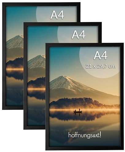 hoffnungsart Echtholzrahmen DIN A4 schwarz matt lakiert mit bruchresistenem Plexiglas schmaler Posterrahmen 3er Set (DIN A4 3x Rahmen)…