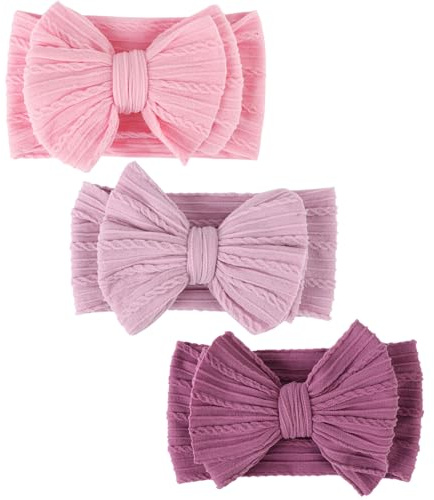 DRESHOW 3 Paket Nylonpannband för Nyfödda Babyflickor och Småbarn Hårband och Rosetter Hårtillbehör
